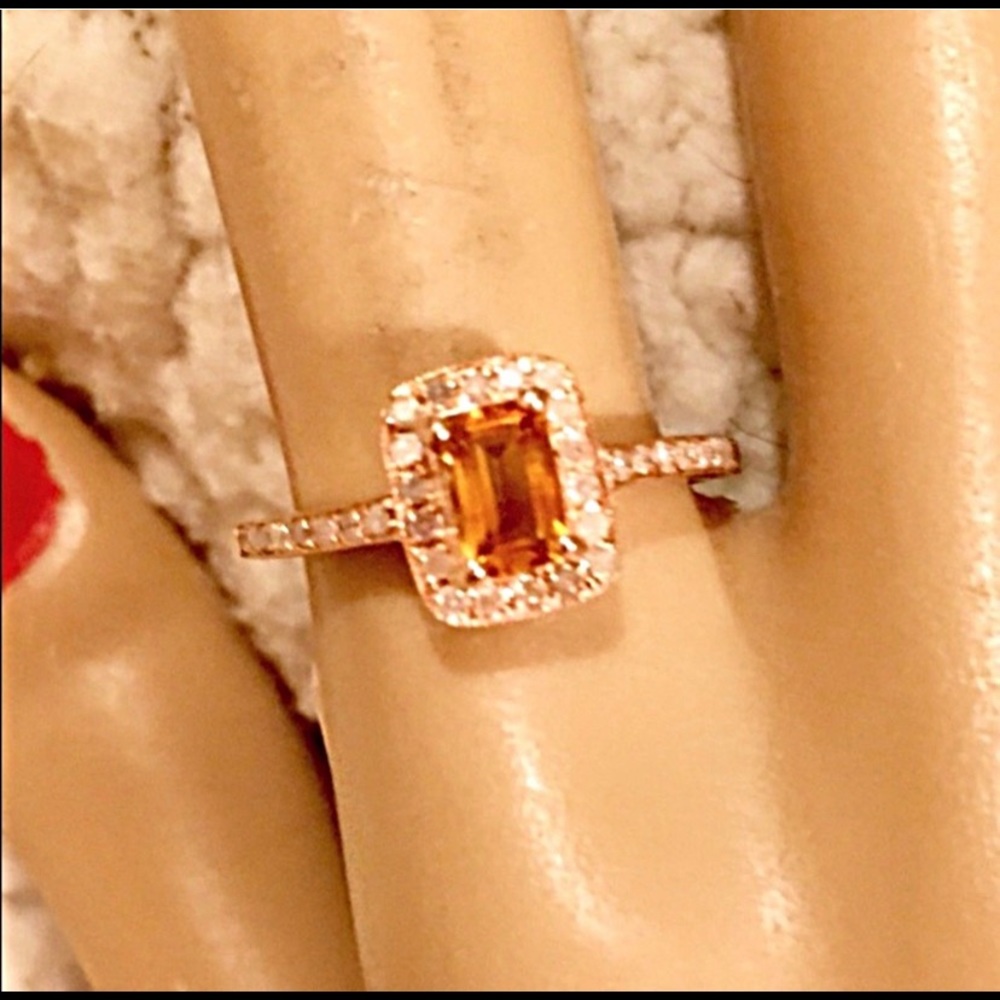 Citrine and Diamonds ring SZ 8 - Picture 6 of 8